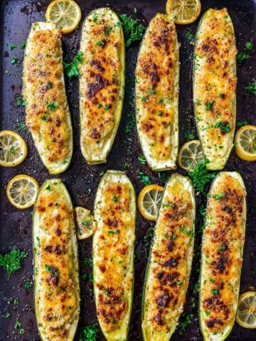 Ricotta Stuffed Zucchini Boats with Lemon and Parsley Recipe