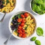One-Pot Gemelli Pasta with Cherry Tomatoes, Spinach, and Black Olives Recipe