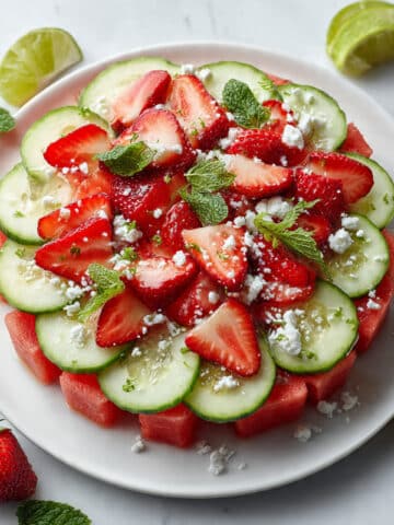 Watermelon Cucumber Salad with Strawberries and Feta Recipe