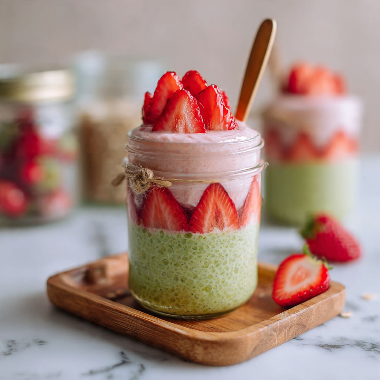 Strawberry Matcha Overnight Oats Recipe - Recipe Image